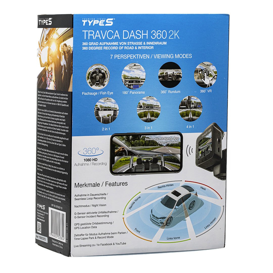 TravCa Dash 360 2K | Dashcam mit 360 Grad Rundum Blick in 2K Bildqualität - TYPE S® | Teil der Horizon Brands Group